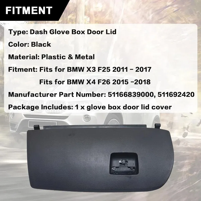 휴대용 51166839000 자동차 중앙 제어 글러브 박스 커버 BMW X3 X4 F25 F26 용 글러브 박스 커버