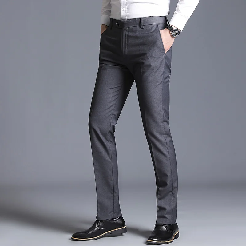 [2024] [Business style] New fashion handsome men's dress pants business solid color loose casual long pants slim suit pants 3