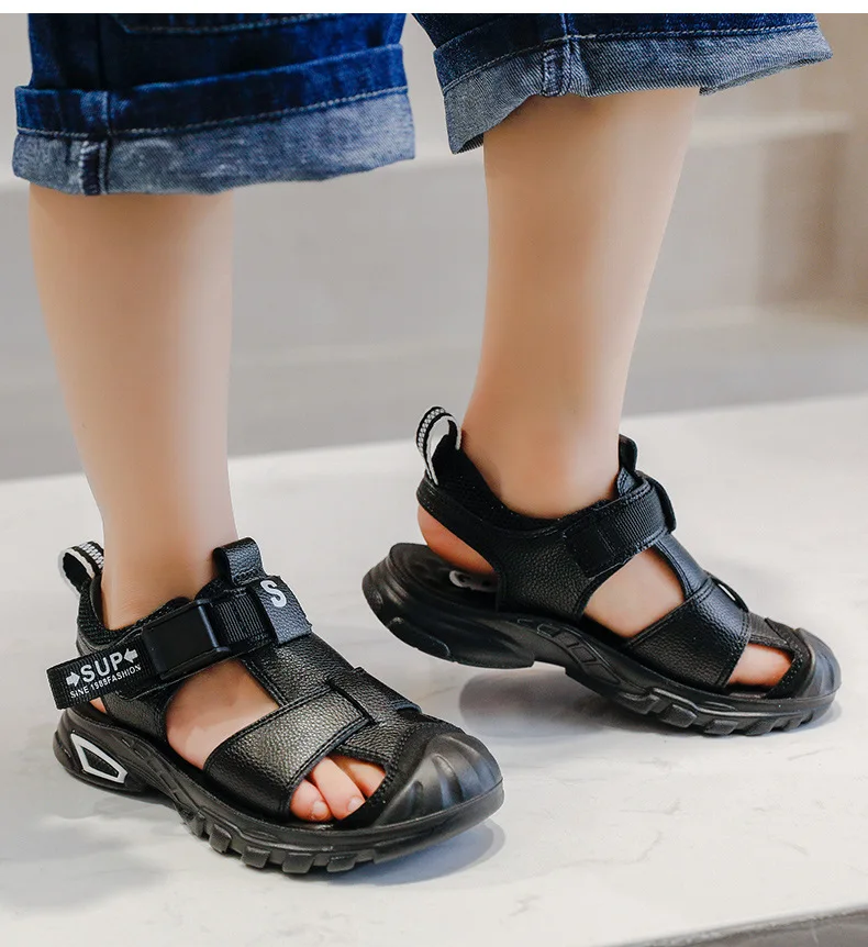 girls shoes Children Sandals Geniune Leather Soft Bottom Toe Protection Sandals Boy's Summer Non-slip Beach Sandals girls shoes