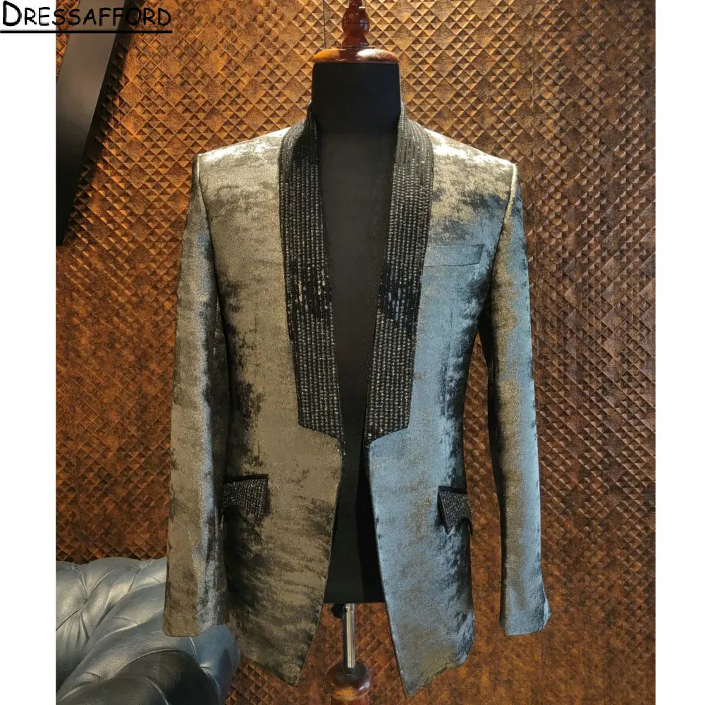 Men Suits Crystal Beading Formal Evening Party Two Pieces Groom Wear ( Jacket + Pants ) men suit set