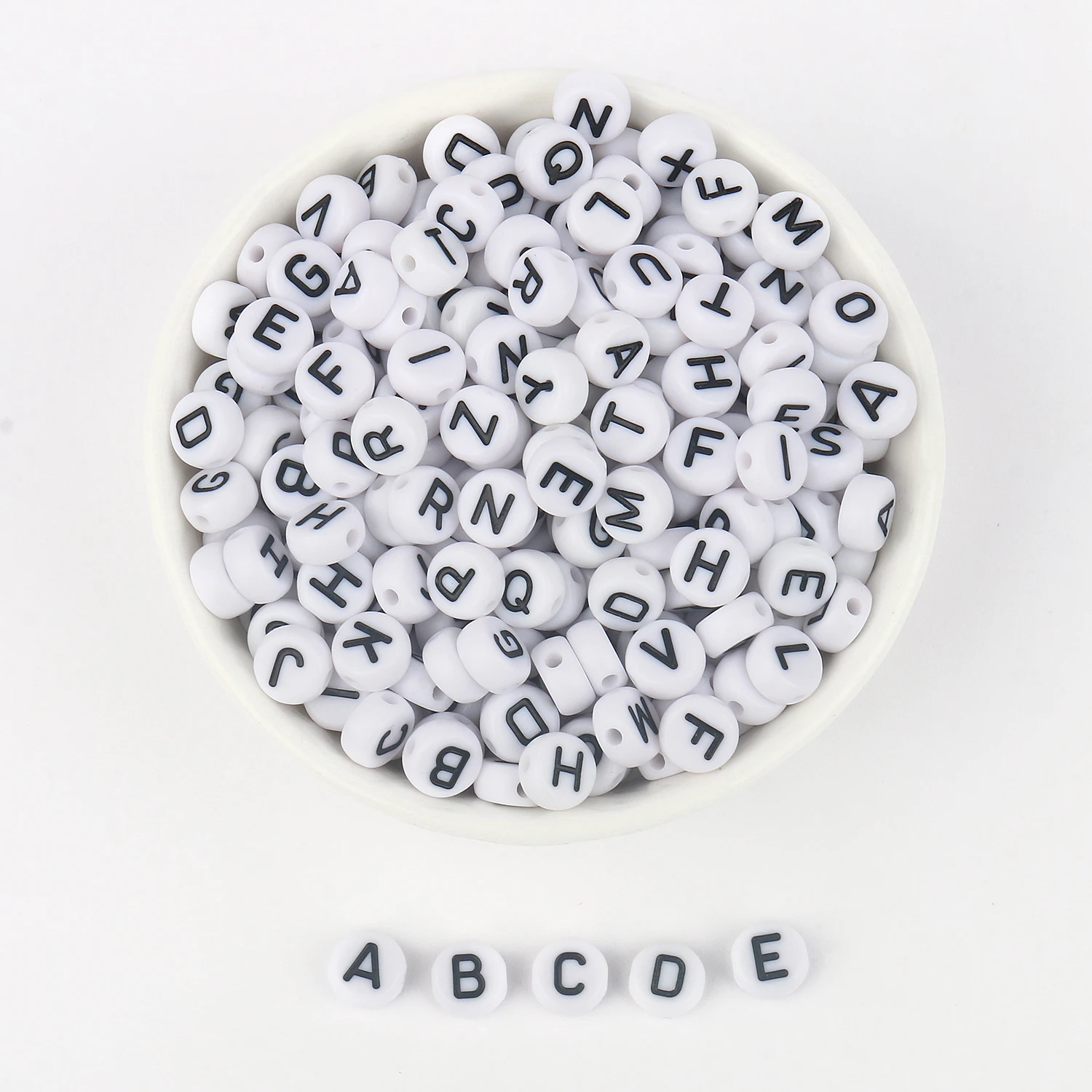 Assorted Letter Beads, 10mm Round, White with Black Letters (500 Pieces)
