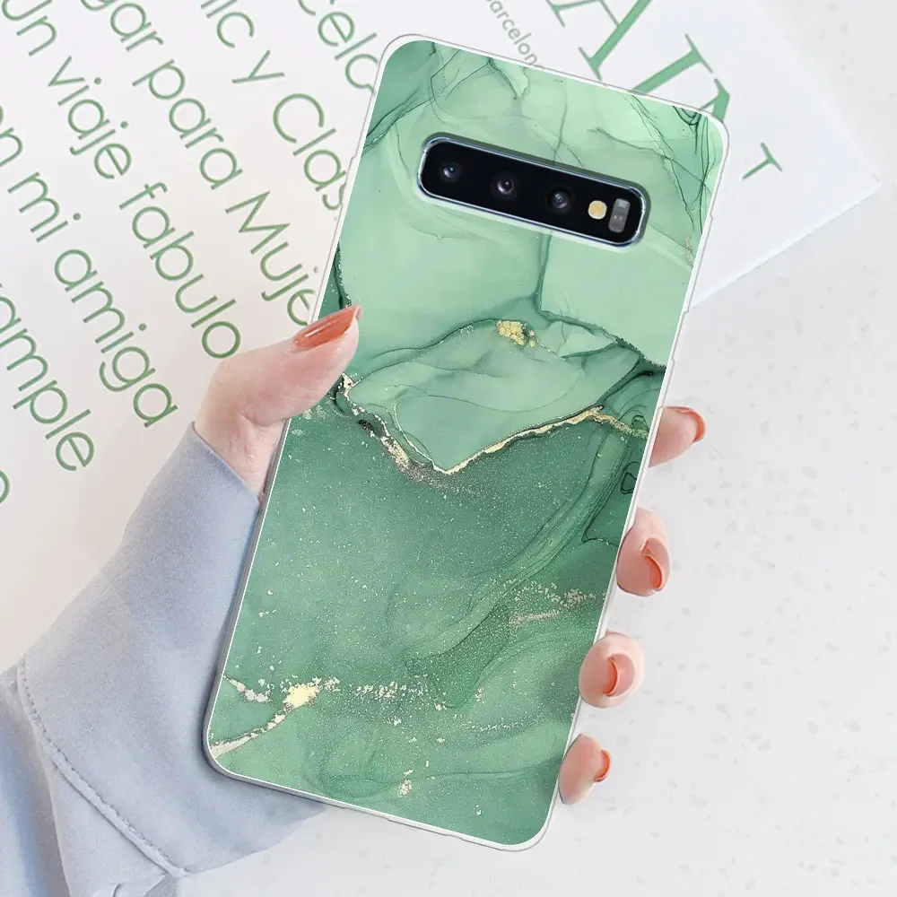 Stylish Watercolor Marble Transparent Silicone Back Bumper Case for [Brand Name] Galaxy S10 Series