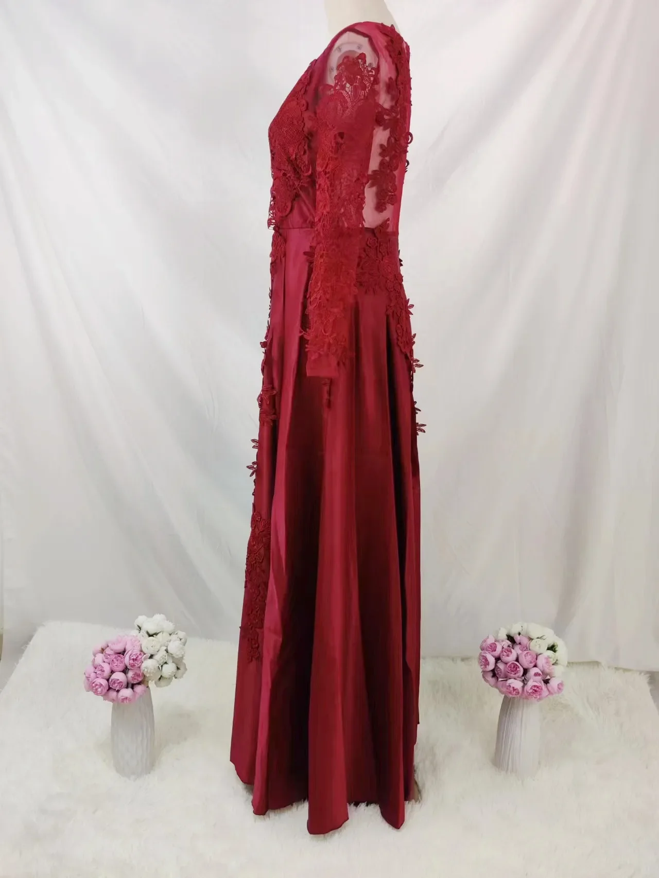 Evening Party Dresses For Woman Elegant Clothing Lace Swing Sexy Long Skirt O-Neck Long Sleeve Solid Clothing Gothic Woman Dress