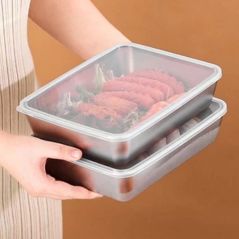 Vassoio in acciaio inossidabile addensato da 2/3 pezzi Pentola per alimenti di grande capacità con coperchio Vassoio per piatti commerciale Contenitore per pranzo rinfrescante 1