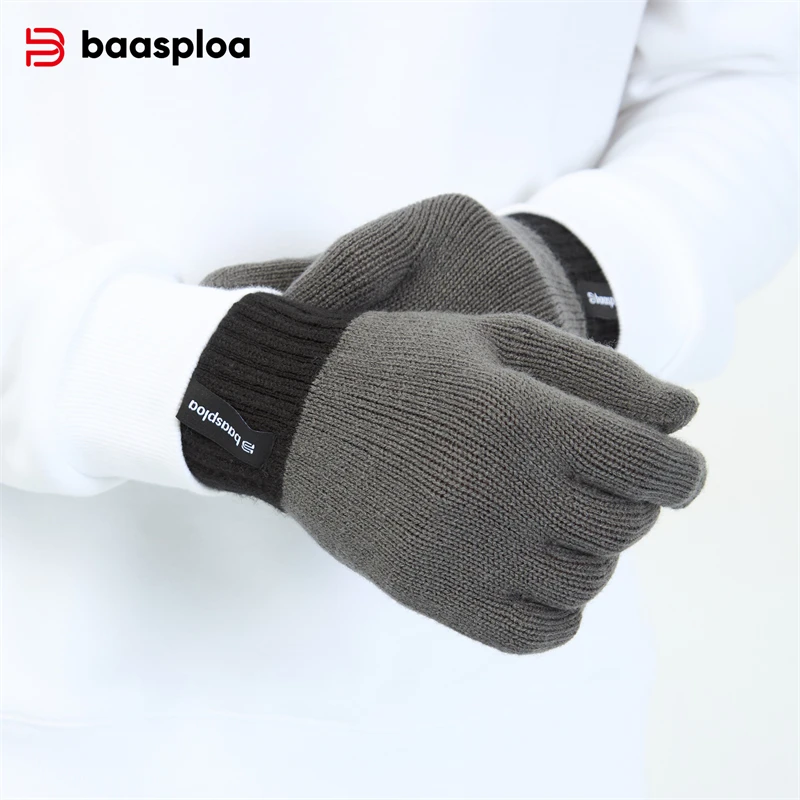 Men Knitted Gloves Autumn Solid Thicken Warm Full Fingered Gloves Female Casual Winter Stretch Plush