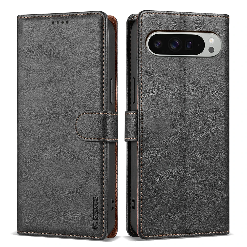 Leather Flip Wallet Phone Case with Card Slots and Kickstand Feature