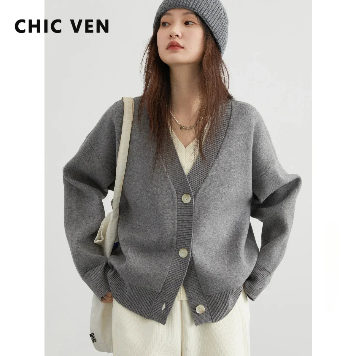 Women Sweater Women Cardigan Loose V-neck Female Sweater Long Sleeved Knit Top for Girl Korean Popular Clothes Spring Autumn