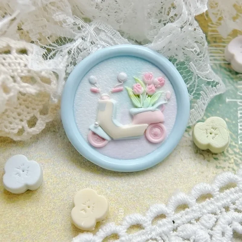 Cute Electromobile Wax Seal Stamp Copper Head 3D Frosted Relief Envelope Invitation Scrapbook Craft Gift Embossed Sealing Stamp