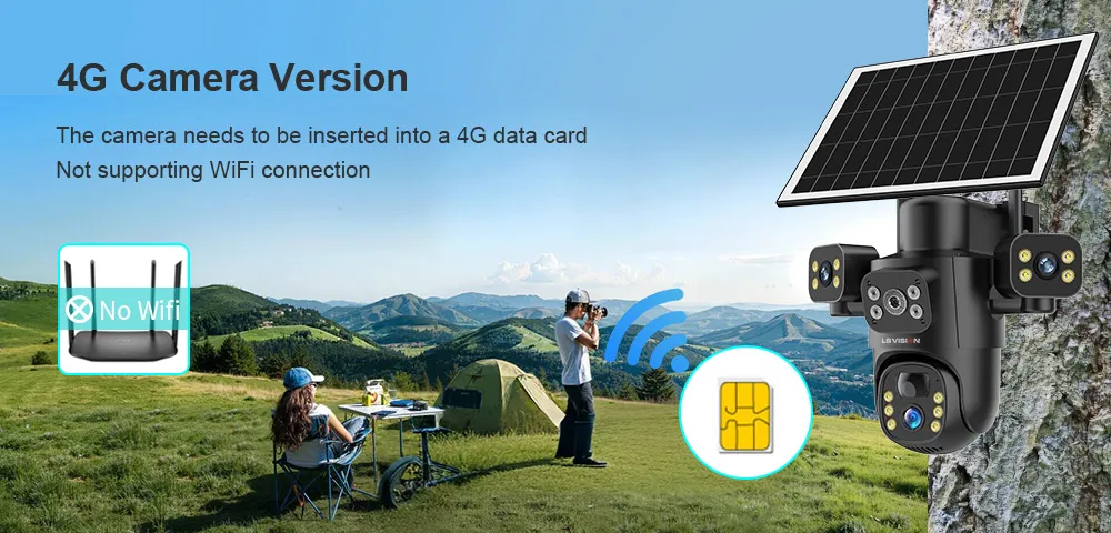 15MP 4G LTE Solar Camera Outdoor WiFi Security Camera 10X Optical Zoom Three Scr