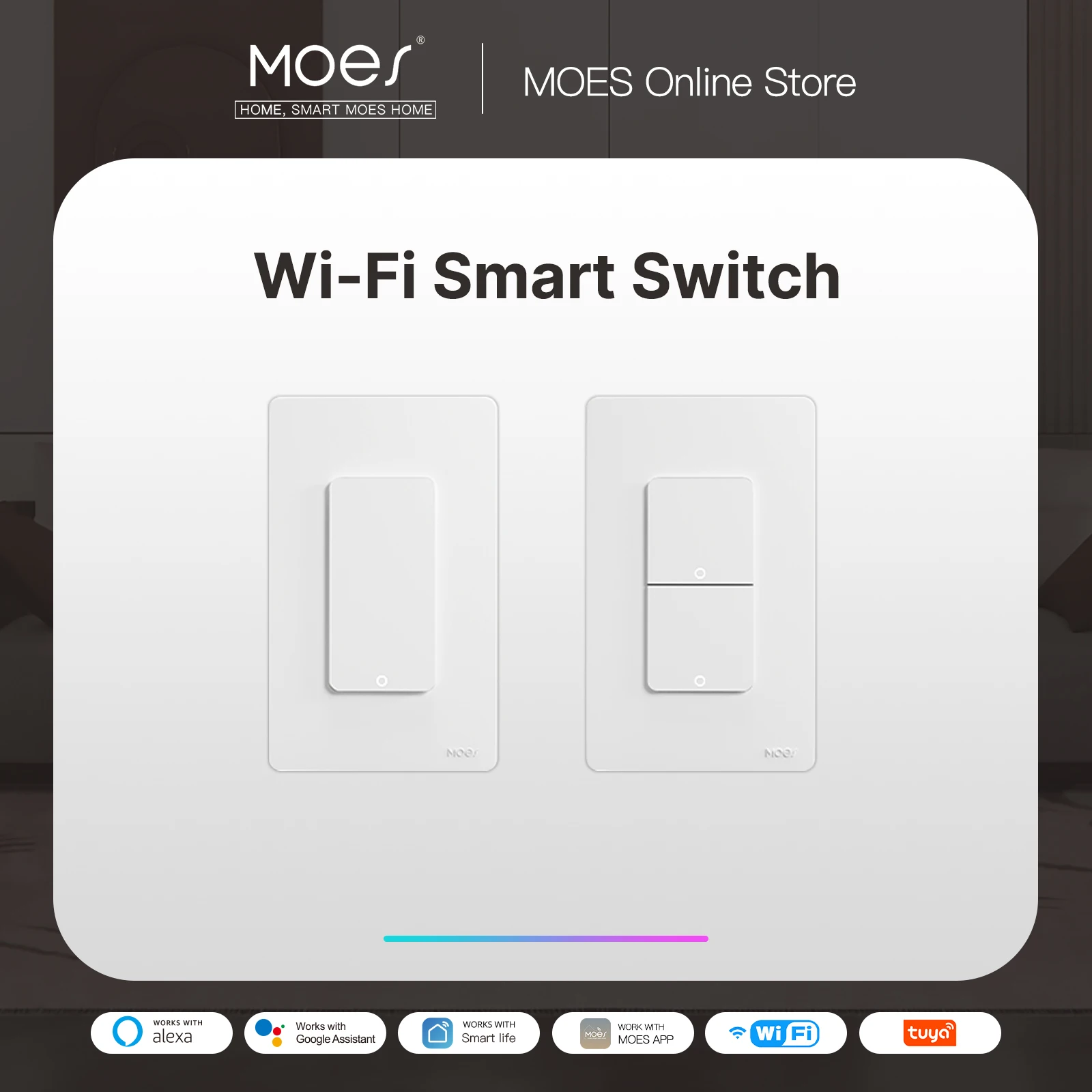 MOES 투야 와이파이 스마트 조명 스위치, 미국 단극 푸시 단추 벽 스위치, 알렉사 구글 홈과 작동, 중성선 필요