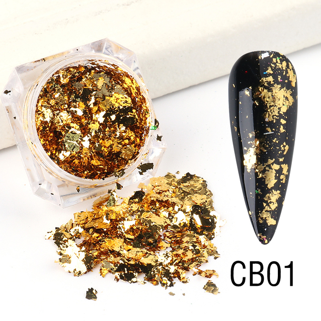 Box Gold Glitter Flakes Irregular Aluminum Foil Sequins For Nails Chrome Powder Winter Manicure Nail Art Decorations LY1858-1