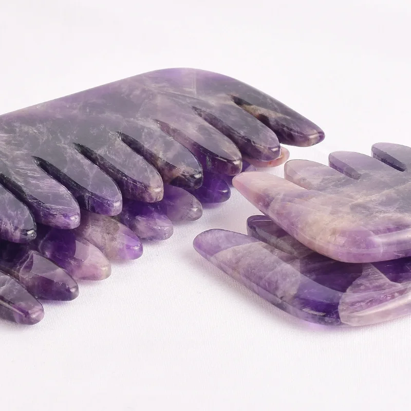 Amethyst Gua Sha Comb Purple Crystal Stone Massager Hair Head Neck Massage Comb Beauty Skin Care health Tool 5