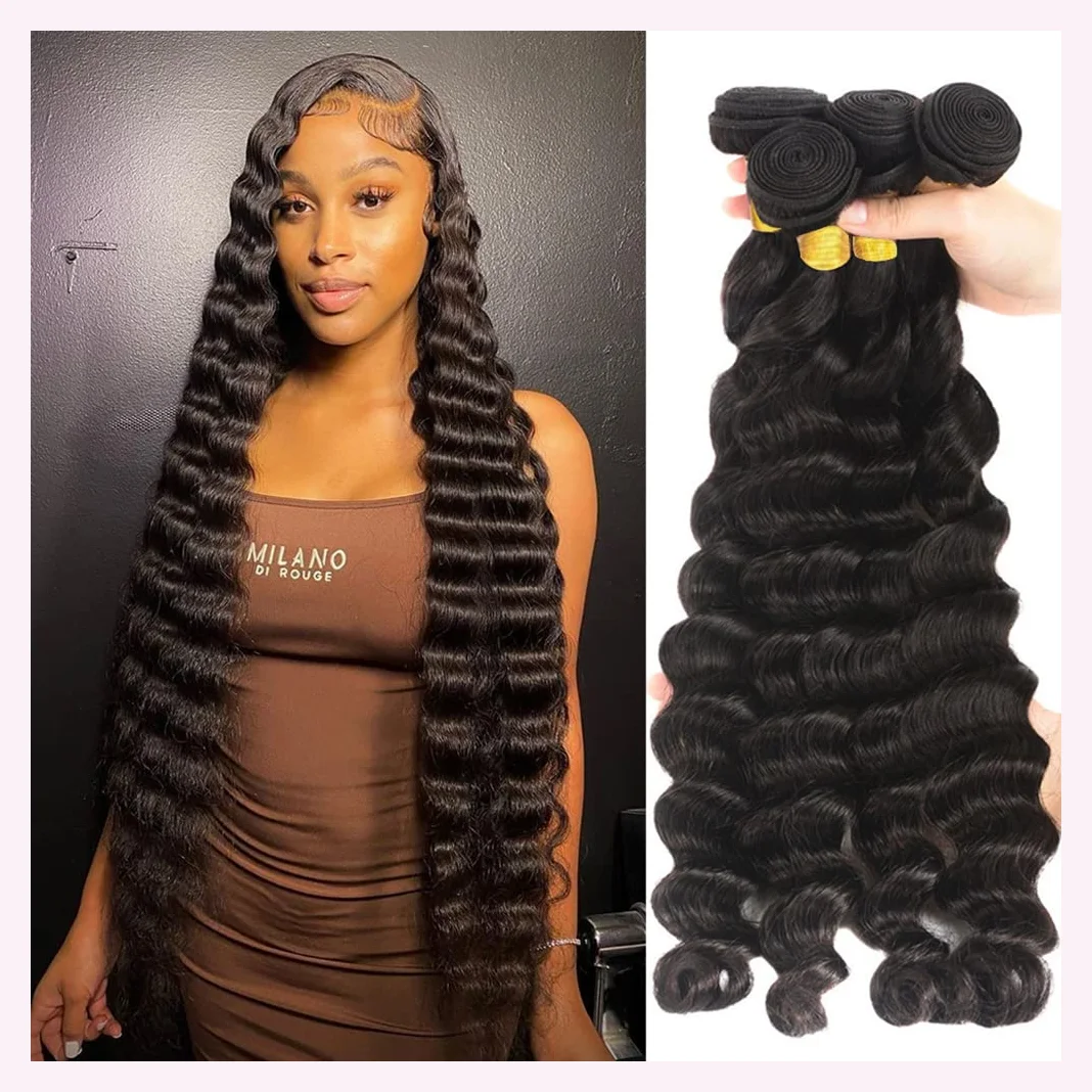 15A Loose Deep Wave Human Hair Bundle Peruvian Raw Virgin Hair 32 Inch Loose Wave 1/3 Bundles Weave Hair Extensions 1