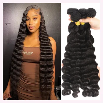 15A Loose Deep Wave Human Hair Bundle Peruvian Raw Virgin Hair 32 Inch Loose Wave 1/3 Bundles Weave Hair Extensions 1