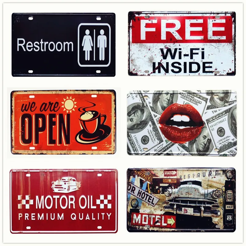 

Free Wifi Inside Vintage Metal Plates Car Club Pub Bar Party Wall Decoration Tools Metal Signs Plaque Wall Stickers 30*15cm