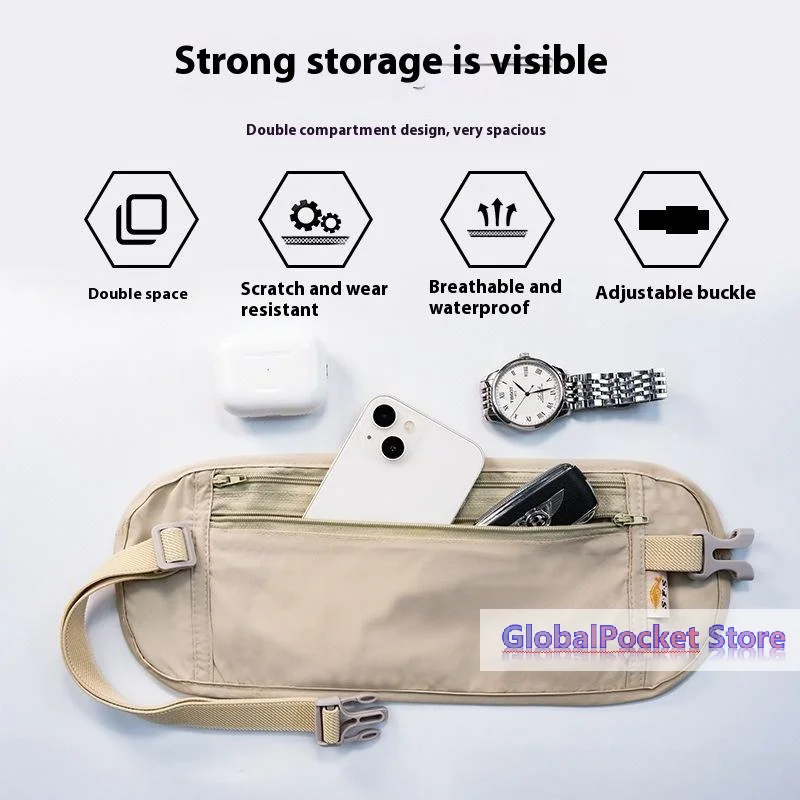Marsupio da Viaggio Invisibile per Passaporto e Denaro, Borsa a Cintura Nascosta, Portafoglio di Sicurezza, Marsupio da Viaggio, Marsupio da Petto, Marsupio Porta Soldi - immagine 3