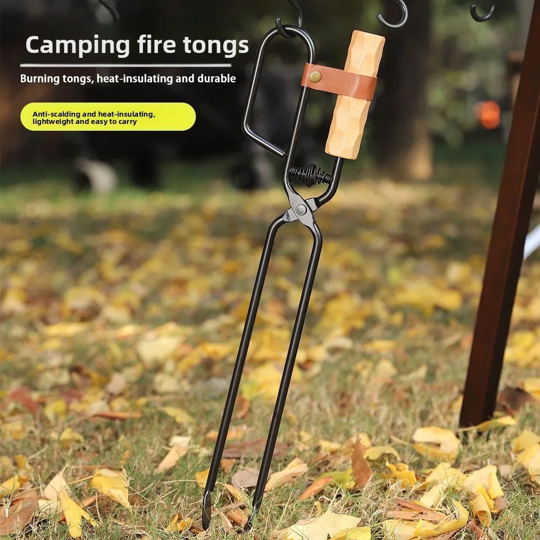 Camping BBQ Carbon Clip Outdoor Incinerator Clip Solid Handlebar Extended Fire Tongs Solid Handlebar Anti-scalding Oven