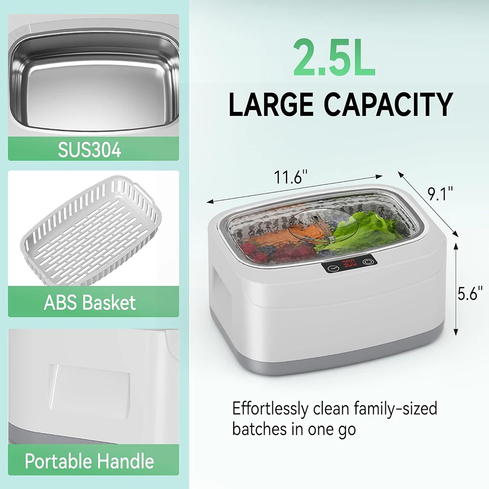 KUNPHY Ultrasonic Machine 2.5 40kHz Jewelry Cleaner Ultrasonic Bath Multifunctional for Mouthguard Razors Dental Parts Cleaning 6