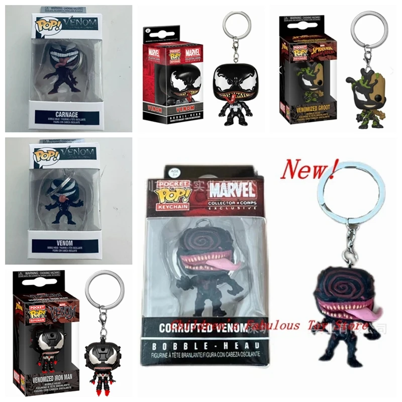Funko Con Scatola Portachiavi Tascabile Giocattoli Carnage Groot Venomized Iron Man Action Figure Collection Model Toys For Birthday Gift
