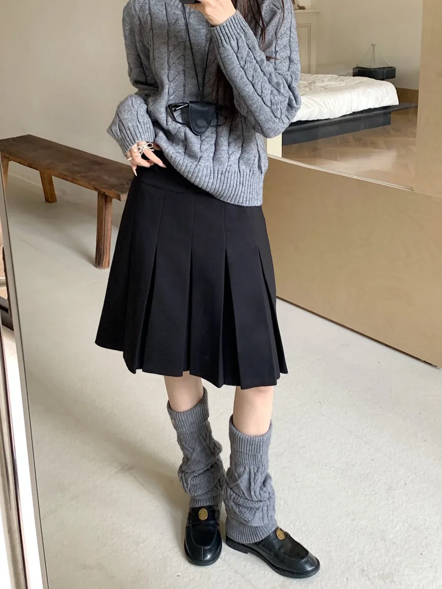 plus Size Woolen Plaid Skirt Women's Autumn Winter Thiened Slimming Hip Covering A-Line Skirt High Waist Midi f Body Skirt