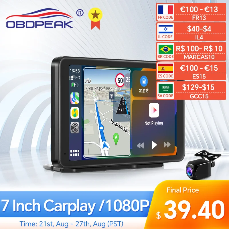 

K3 7 Inch Dash Cam Video Player GPS Navigation Stereo Wireless Carplay Android Auto with Rear Camera MP5 Bluetooth Voice Control