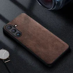 Luxury Leather Phone Case - Retro Business Style Solid Color Cover - Galaxy S25 FE (Coffee)