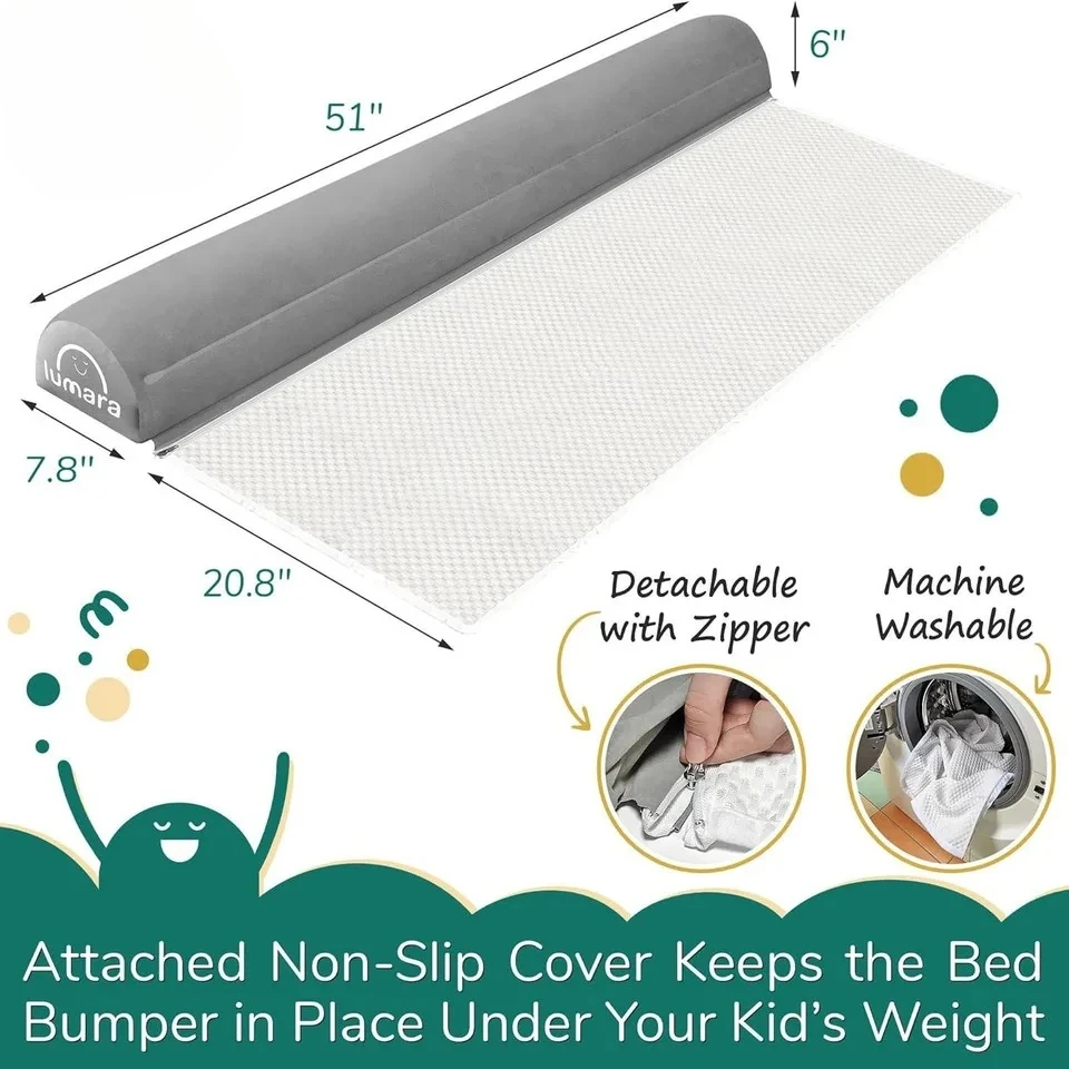 מסילת מיטה נפחית לפעוטות, ניידת לנסיעות, מתאימה למיטות בגודל תאומים, מלכותיים ומלכותיים, מגן בטיחותי ללא החלקה