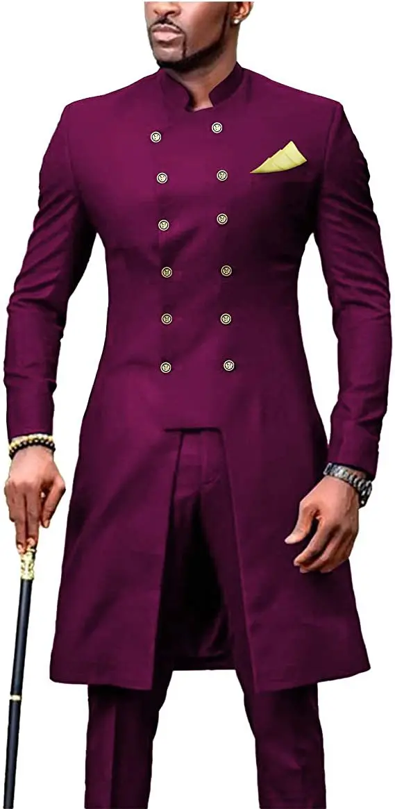 African Design Royal Blue Slim Fit Men Suits For Wedding Groom Tuxedos Bridegroom Suits Best Man Prom Party 2PCS(Blazer+Pants)