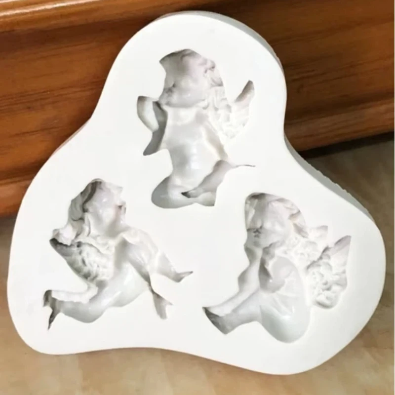 3 Hole Baby Angel Shaped Silicone Mold Cake Decoration Fondant Cookies Tools Candy Molds Creative Angel Chocolate Baking Mold