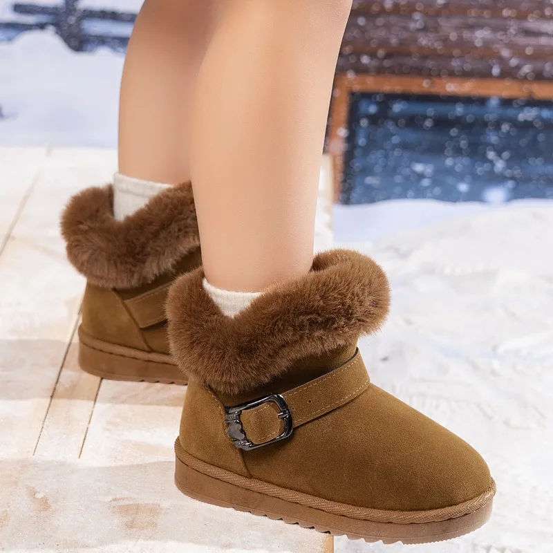 Girls Snow Boots Simple Furry Hairy Winter Boots for Children Warmth Outdoor Kids Fashion Plush Boots Ankle Non-slip Versatile