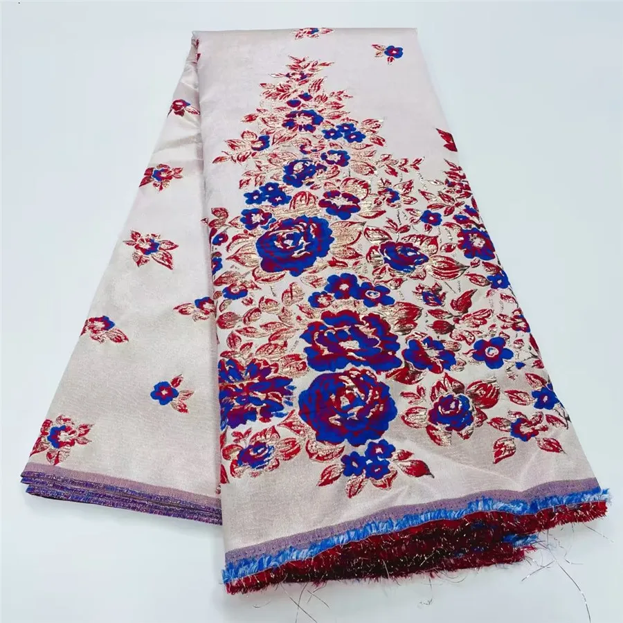 

Luxury Brocade Jacquard Fabric Nigerian Damask Floral Gilding Lace Material Flower African Brocard Tissu 5Yard For Dress WB25
