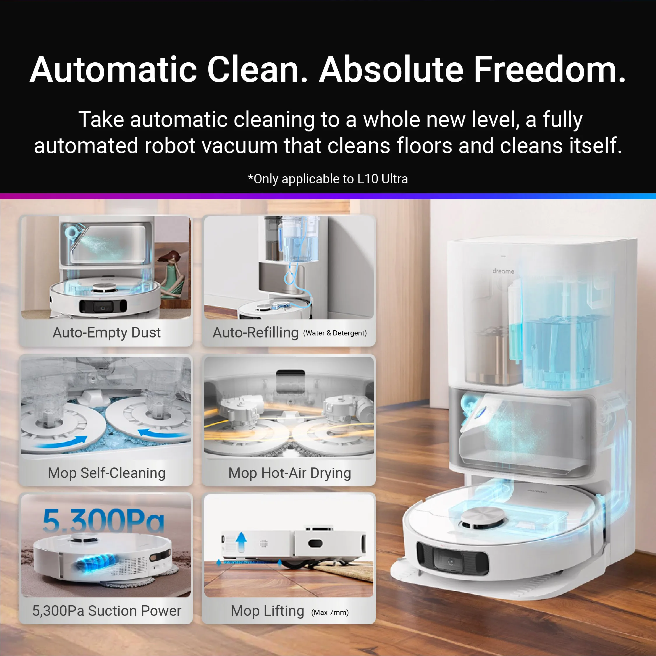 Dreame L10 Prime Robot Vacuum Cleaner for Home, Mop Self-Cleaning & Drying