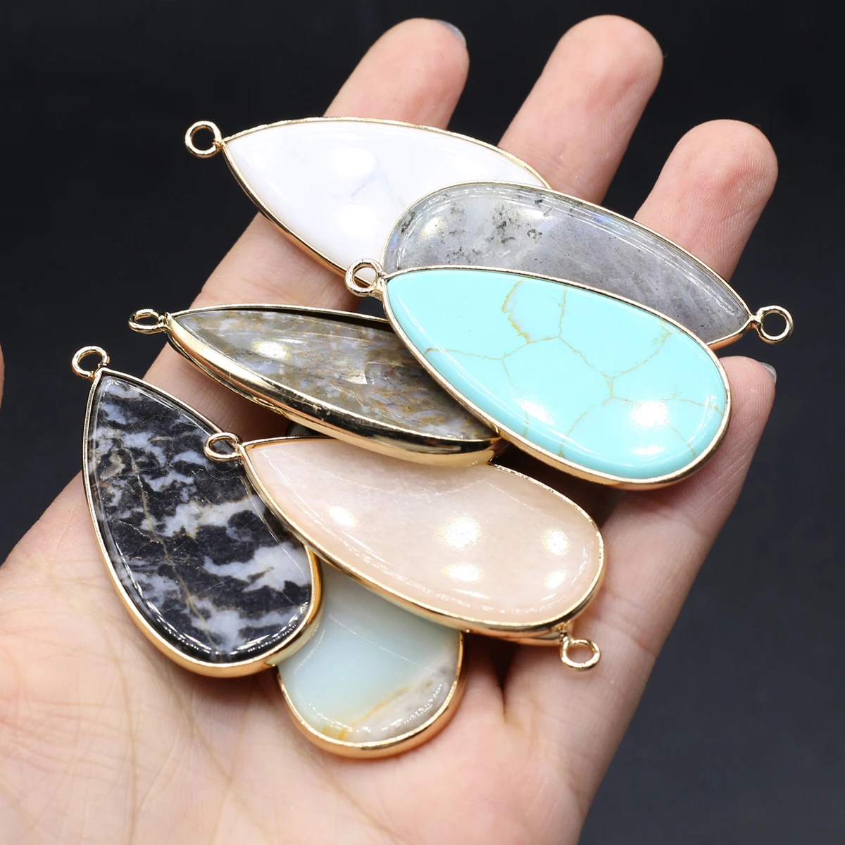 10PCS Wholesale Natural Semiprecious Stone Crystal Droplet Pendant 45x21mm Jewelry Making DIY Necklace Earrings Accessories Gift