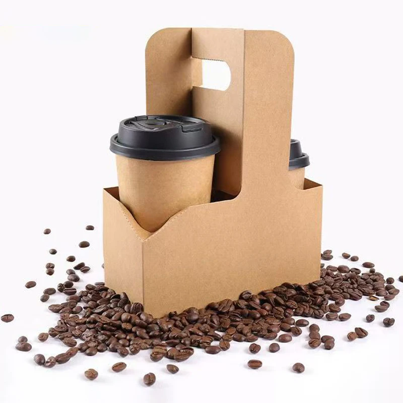 25 Pieces Hand Flower Box Kraft Paper Cup Holder Flower Arrangement Gift Box Coffee Takeaway