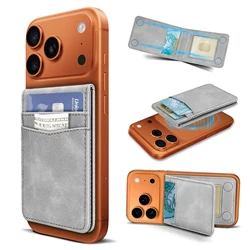 Magnetic Double Layer Phone Card Holder - Ultra Slim Wallet with Protective Cover (Grey)
