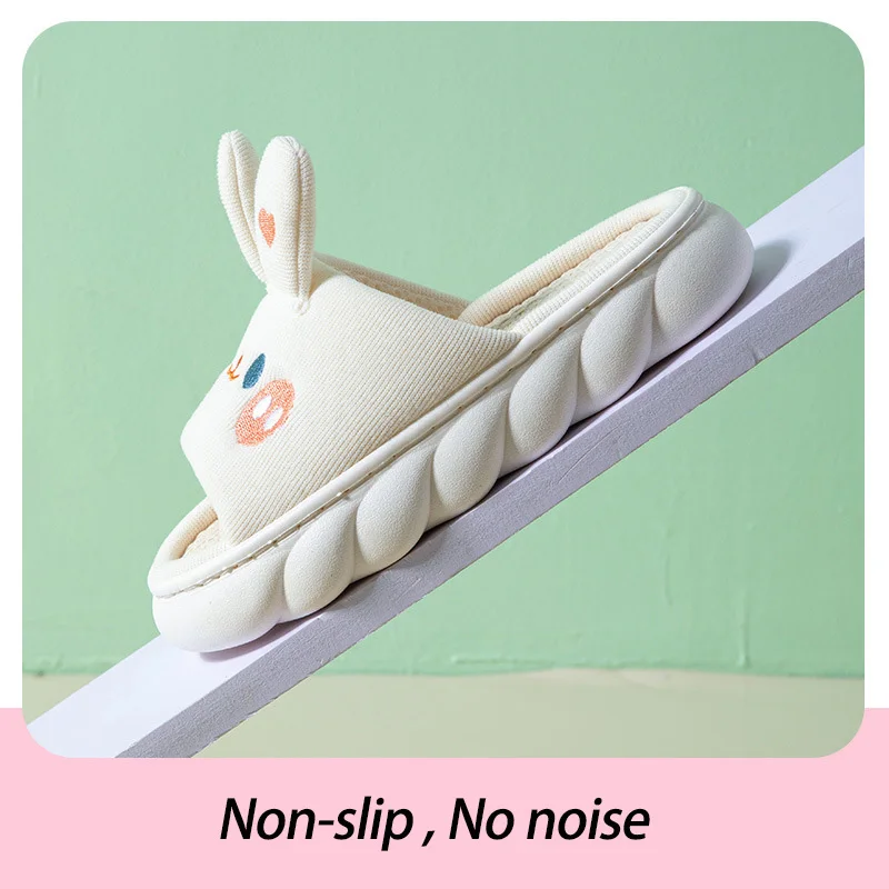 Thick Sole Cartoon Bunny Linen Slippers Female Cute Rabbit Anti
