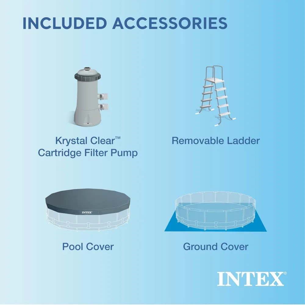 ame Outdoor Above Ground Swimming Pool Set with Filter Pump, Ladder, Ground Cloth, and Pool Cover