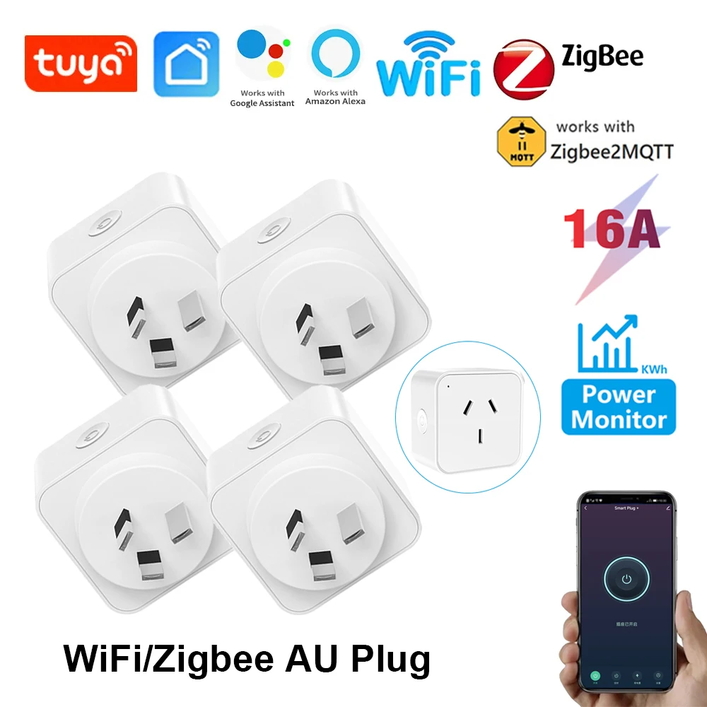 ปลั๊กไฟอัจฉริยะ Tuya WiFi/ZigBee แบบ AU รองรับกระแสไฟ 16A พร้อมฟังก์ชันตรวจสอบพลังงาน ตั้งเวลา ควบคุมด้วยเสียงผ่าน Alexa, Google Home และ Smart Life Home Assistant 1