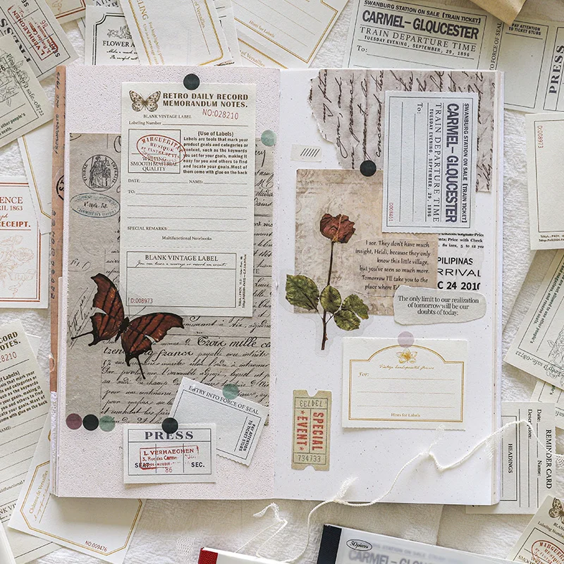 Yoofun 50sheets Memo Pads Material Paper Vintage Ticket Junk Journal Scrapbooking Cards Retro Background Decoration Paper 6