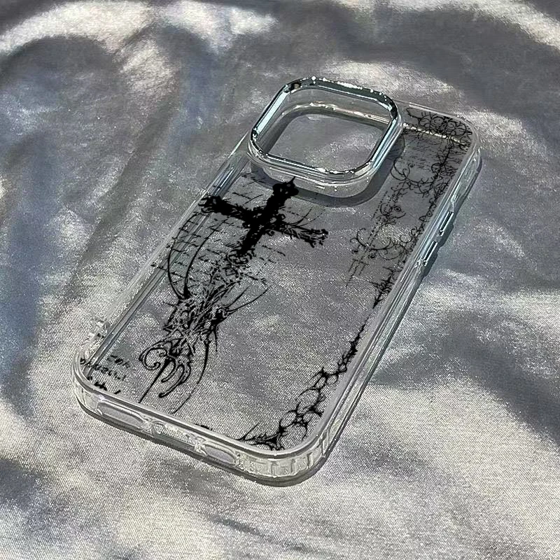 Gothic Cross Design Transparent Phone Case - Dark & Cool Soft Cover