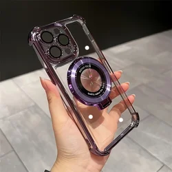 Luxury Magnetic Plating Stand Shockproof Clear Case with Acrylic Back Cover - iPhone 14 (PURPLE)