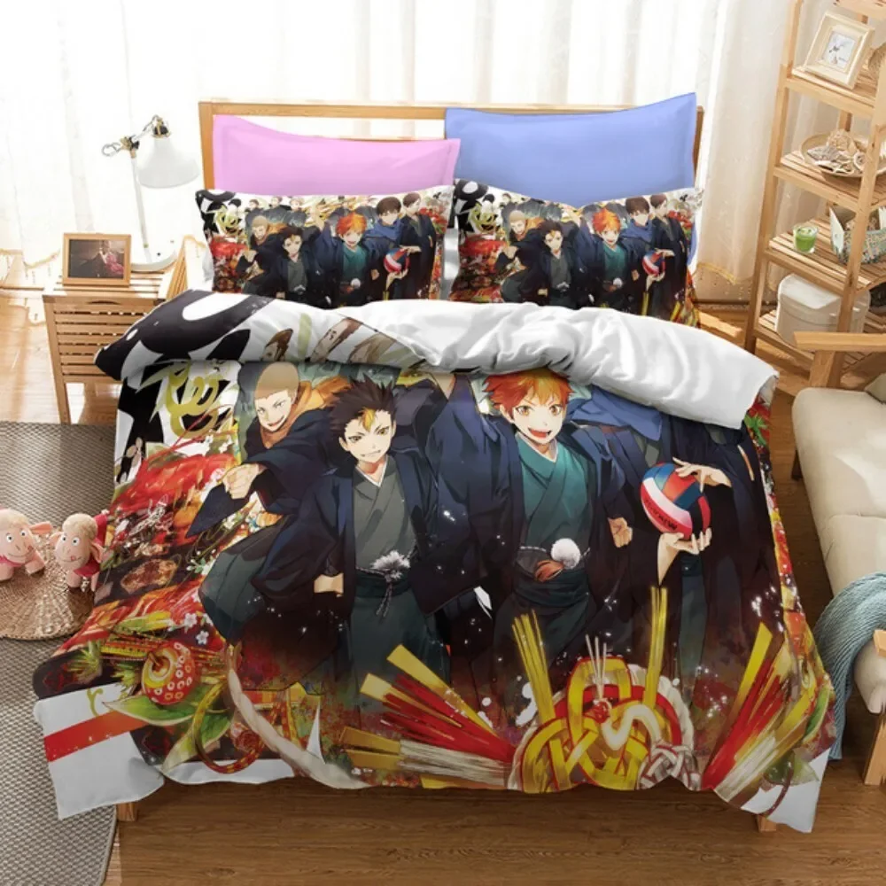 Cartoon Anime Haikyuu Bedding Set 3D Printed Volleyball Boys Duvet Cover Set Single Double Luxury Bed Linen for Kids Teens Gift