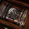 Kegllect 5PCS Men Quartz Watch Round Dial Leather Strap  Bracelet Set Ideal Choice for Gifts(Without Box) 1