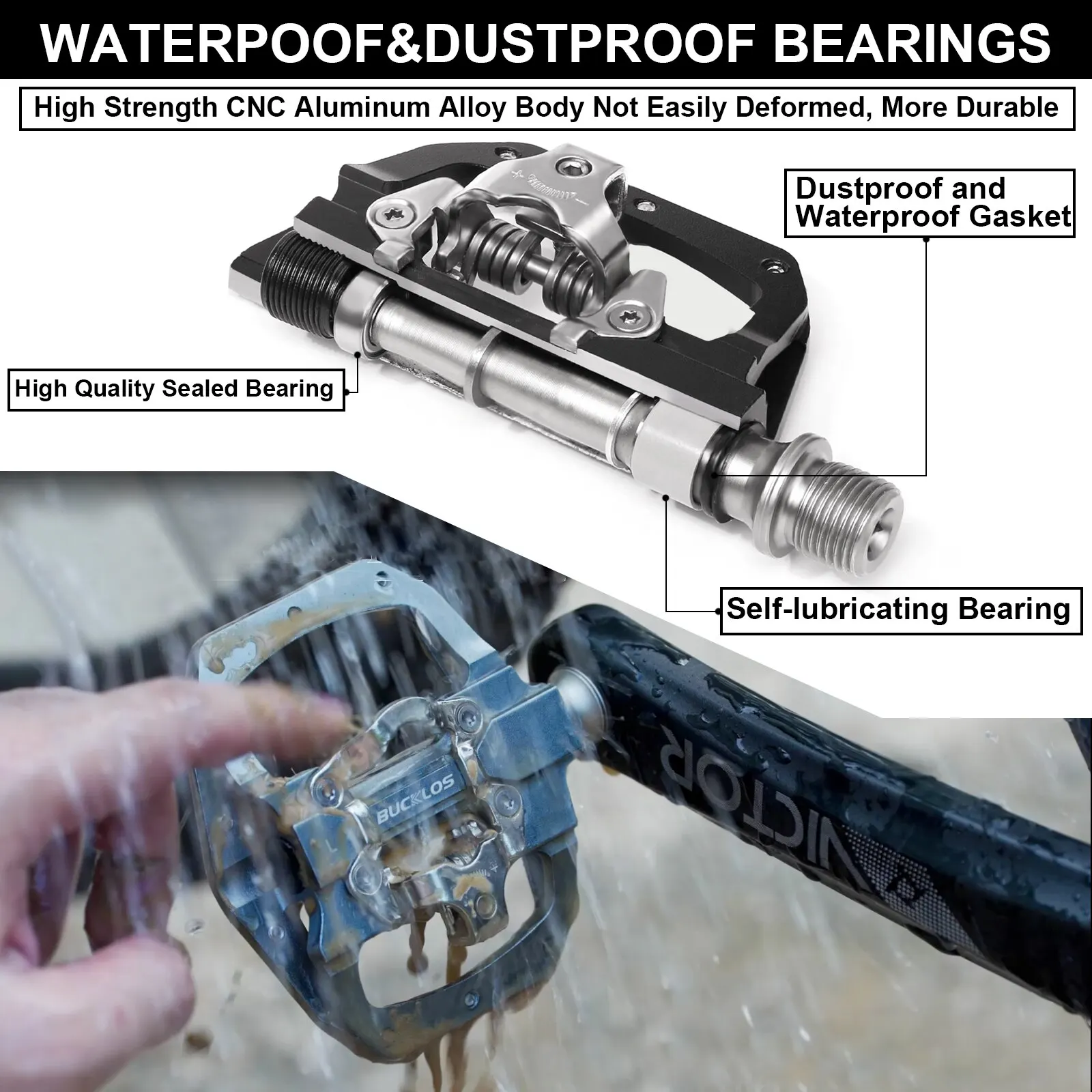 BUCKLOS Dual Clipless/Flat MTB Pedals 5