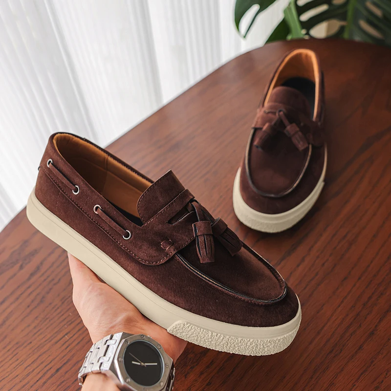 Suede Leather Handmade Loafers Leisure Walk Male Casual Shoes New Design Casual Slip on Flats Versatile Driving Shoes Moccasins 3