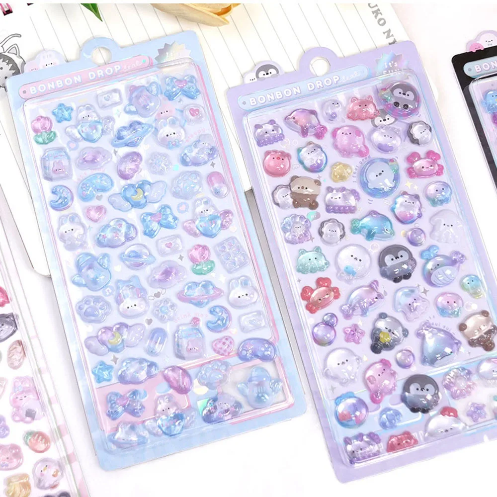 3D Stickers Cartoon Japanese 3D Relief Diamond Gemstone Sticker for Children's and Girls' DIY Mobile Phone Decoration 3d stickers anime motion stickers