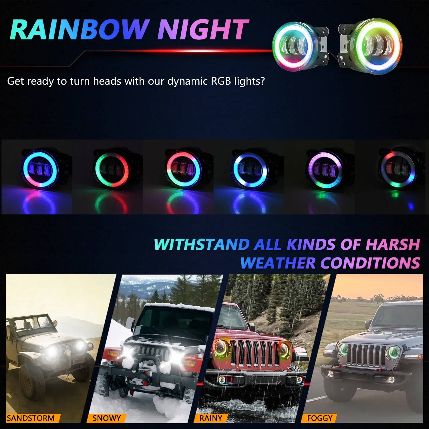 Gear Coloured Light Angel Eye Led Ring Fog Light Led Lighthouse Wrangler Jeep