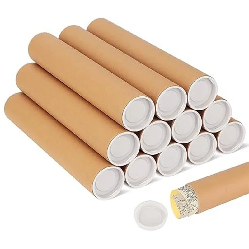 12PCS 메일링 튜브 2X12 인치 골판지 메일러 튜브 포스터 튜브 포장 포스터 메일링 용 캡 포함