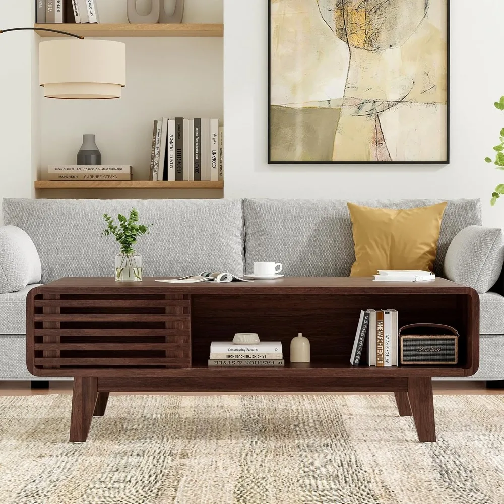 Coffee Table, Living Room Tables, Modern Table with Storage, Mid Century Farmhouse Wood Coffee Table for Living Room 2