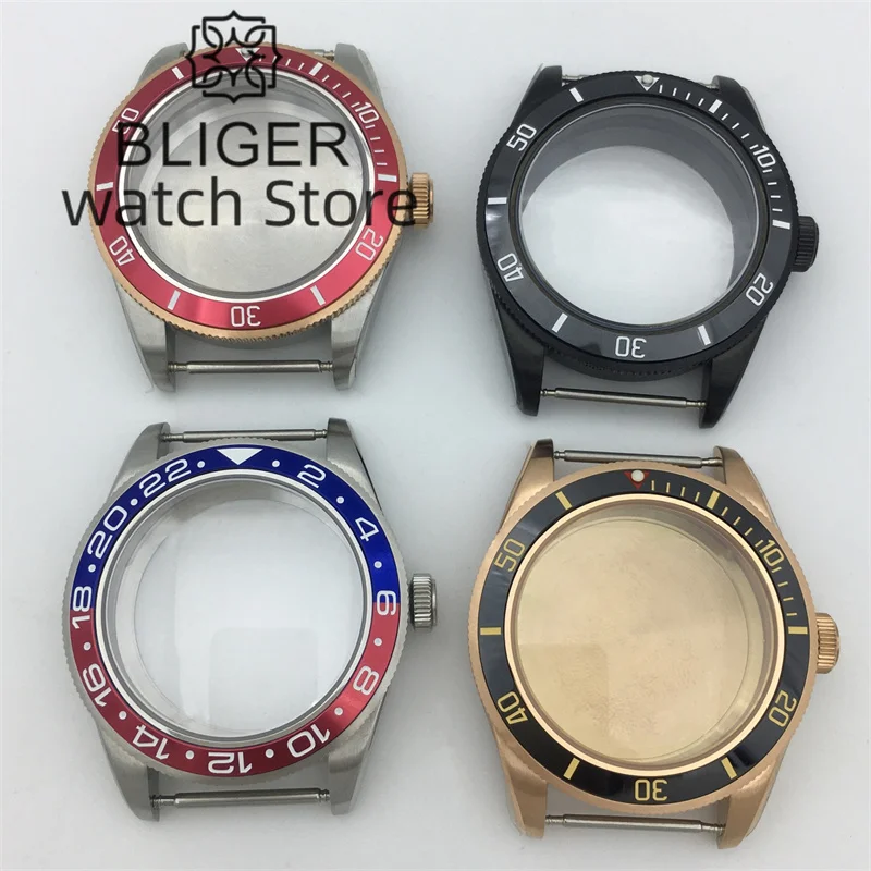 BLIGER 39mm Silver Rose Gold Black Case Dome Glass Sapphire Glass Fits NH34 NH35 NH36 2824 PT5000 Movement BB58 Watch Case